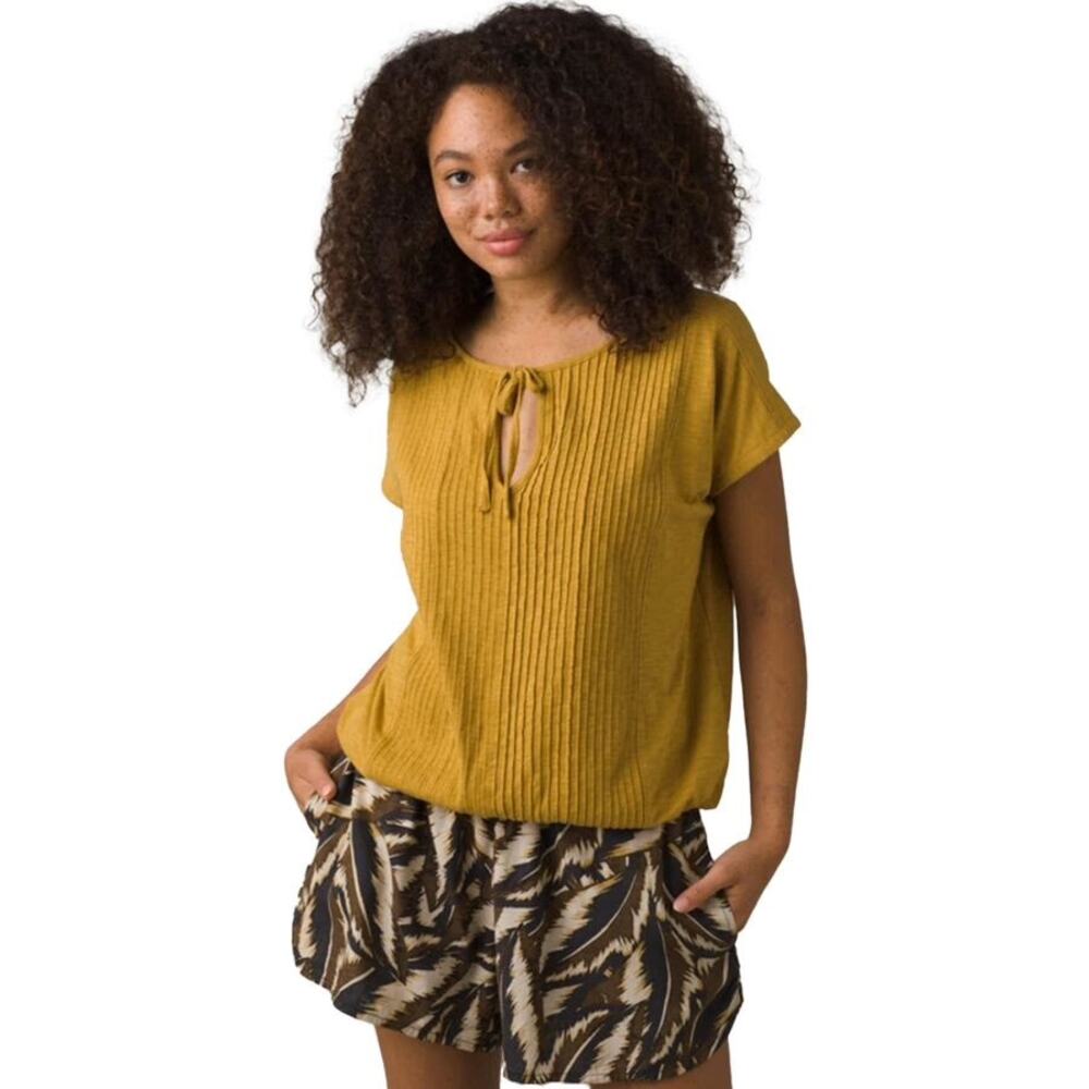 prAna Ocupas Popover Coastal Pleated Sleeveless‎ Top Canella Yellow - Size Small